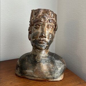 Artistic Ceramic Bust Sculpture Male Dry Vase Grecian Elven Handmade